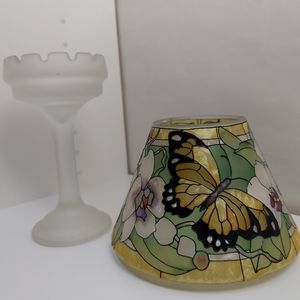 Lot of Partylite Satin Frosted Glass Castle/Turret Candle Holder & Shade